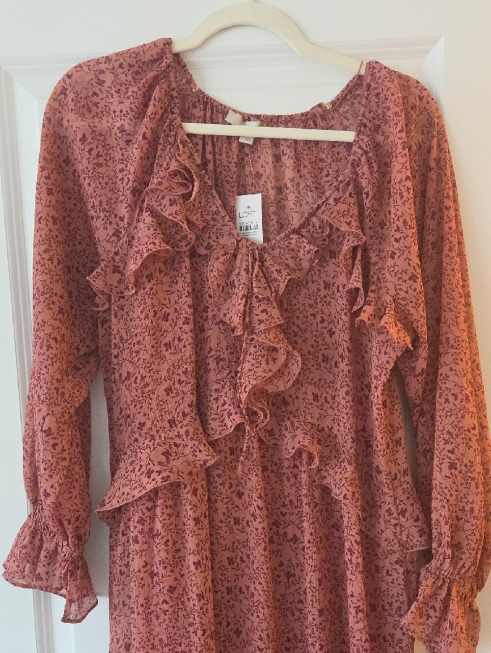 Long Ruffle Front Floral Maxi Dress - Rust Pink - Picture 2 of 6